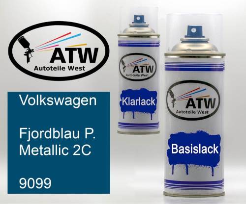 Volkswagen, Fjordblau P. Metallic 2C, 9099: 400ml Sprühdose + 400ml Klarlack - Set, von ATW Autoteile West.